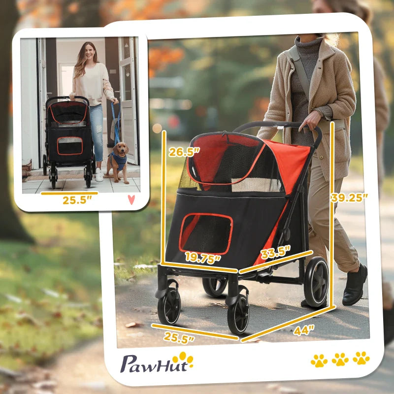 Cochecito plegable de un solo clic para perros grandes, medianos y pequeños, mascotas y gatos con almacenamiento.