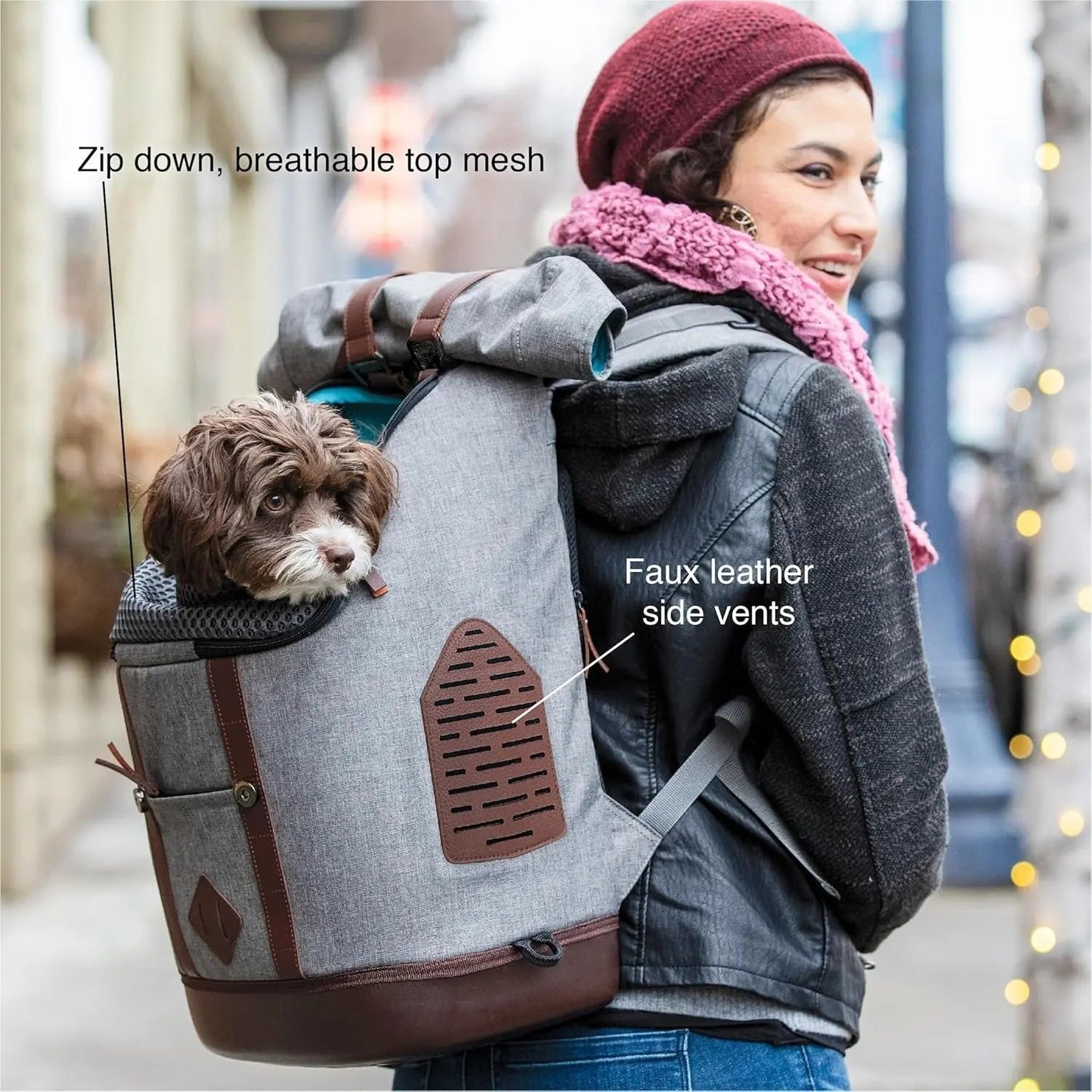 Mochila para transportar mascotas pequeñas - Mochila de viaje manos libres - Base Armorsole - Mochila convertible en transportador - Mochila resistente para mascotas - Gris jaspeado