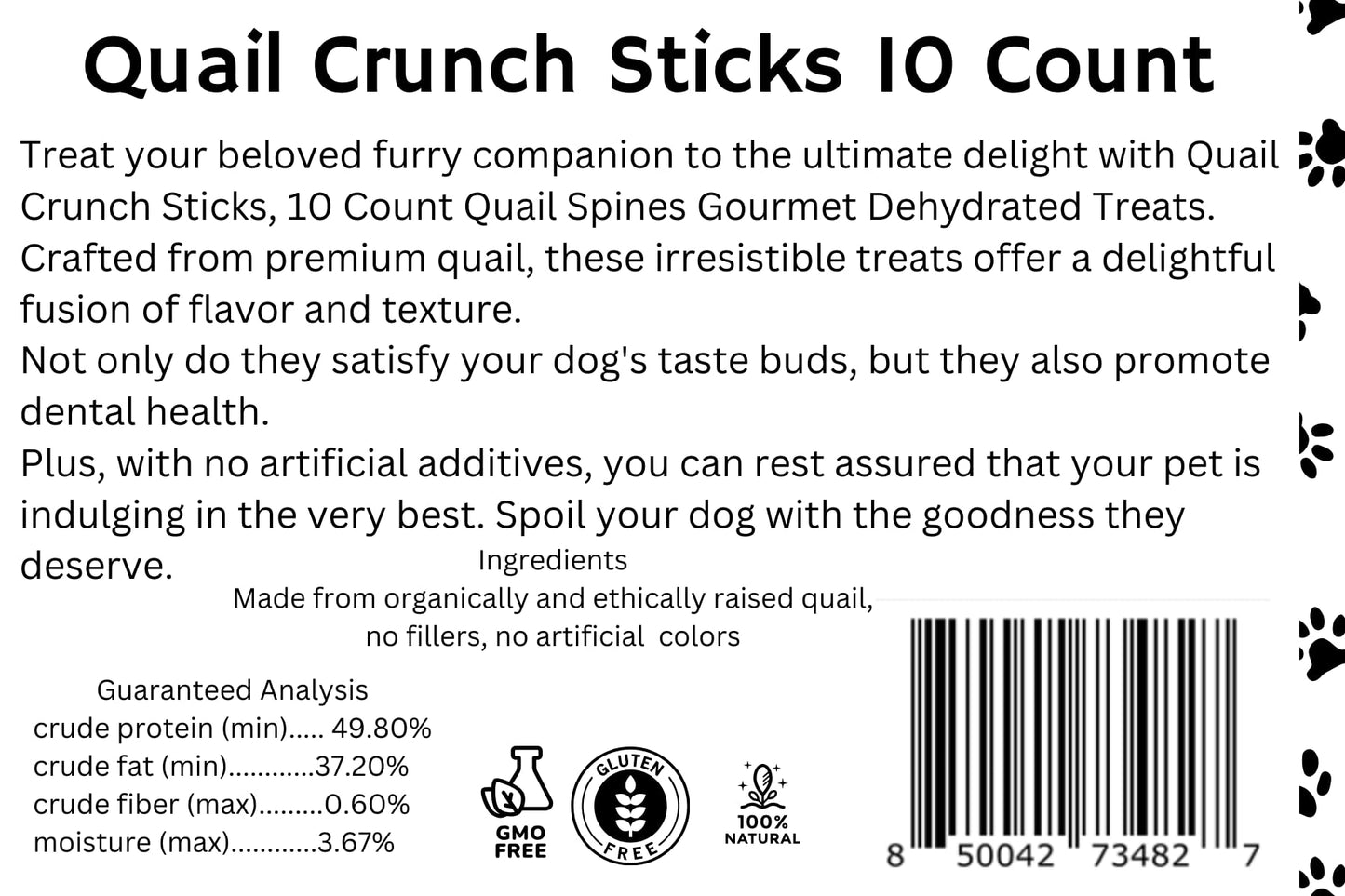 Bâtonnets croustillants à la caille pour chiens, 10 unités. Friandises déshydratées gourmandes et saines pour l'entraînement des chiens, saveurs premium favorisant une bonne hygiène dentaire, sans additifs artificiels pour des animaux heureux.