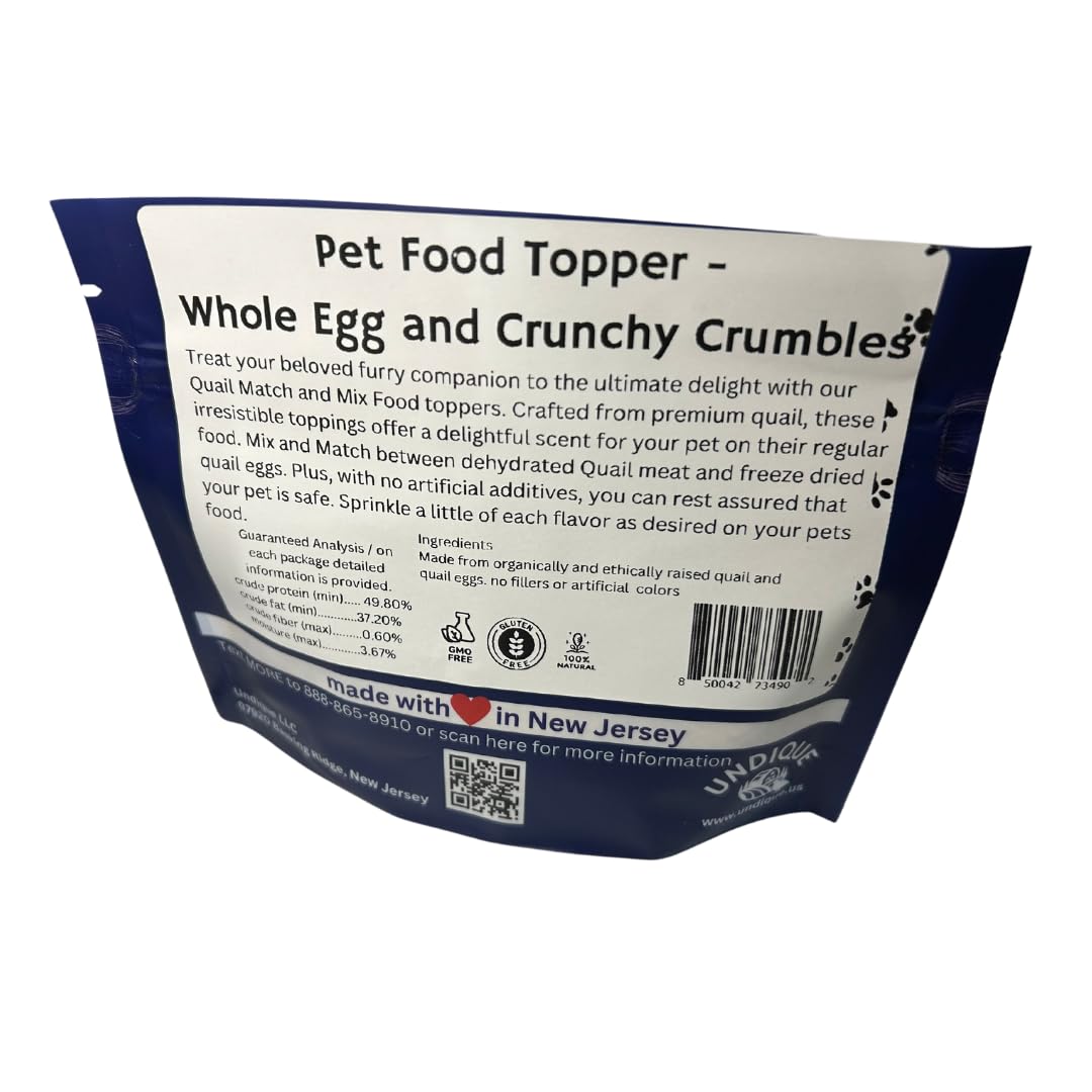 Compléments alimentaires pour animaux de compagnie - Œuf de caille entier et miettes croustillantes de viande de caille