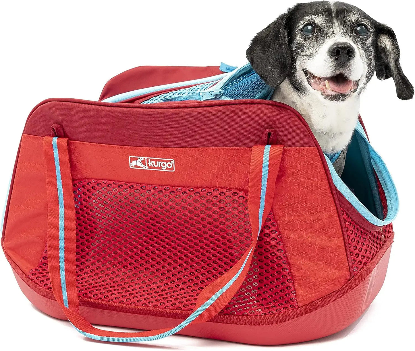 Transportín para perros Explorer - Cómodo para viajes - Base Armorsole resistente al agua - Compatible con aerolíneas - Bolsillo de almacenamiento - Para gatos y perros pequeños de hasta 9 kg - Rojo/Azul