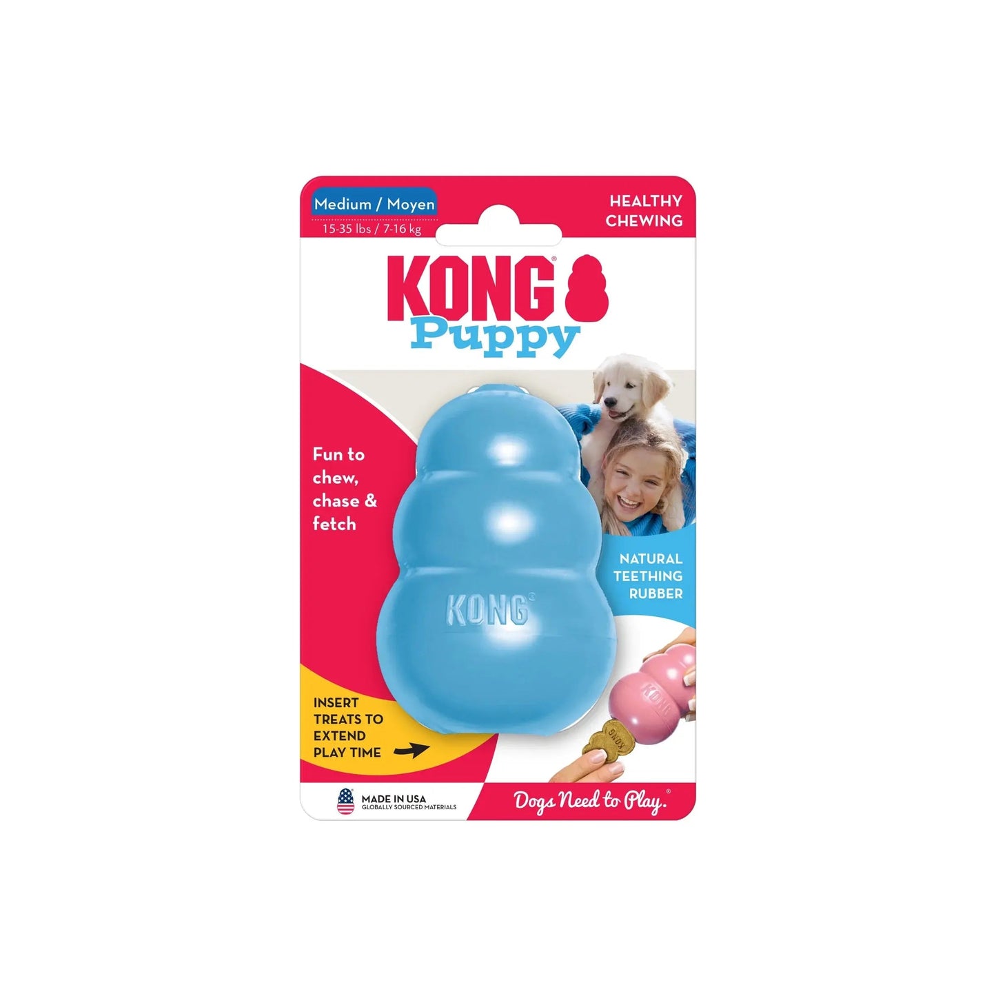 Jouet à mâcher pour chiot, bleu, taille moyenne (3,5 pouces)