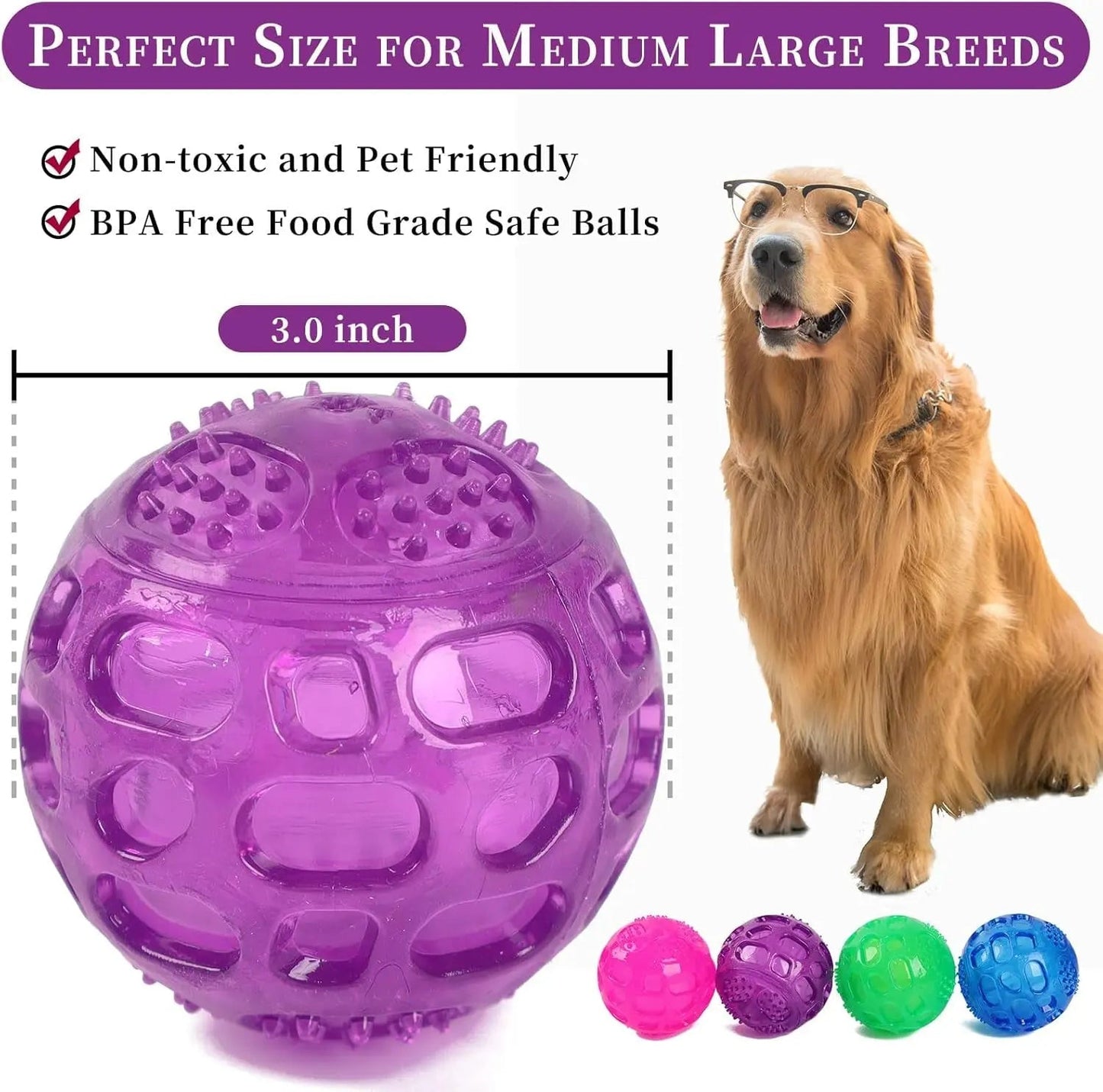 Pelotas de juguete chirriantes de 7,6 cm para perros de razas grandes y medianas. Son indestructibles para jugar, buscar y recuperar. Son resistentes y masticables. 2 unidades, color azul.