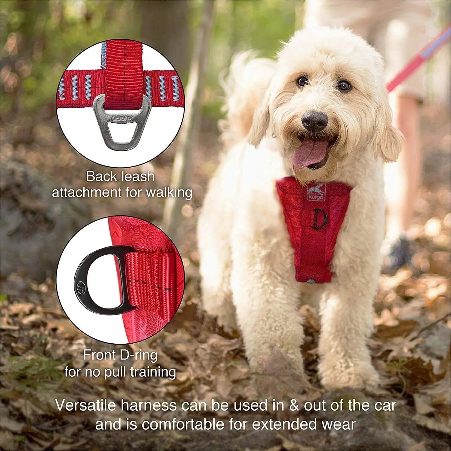 Harnais de voiture pour chien Tru-Fit haute résistance - Testé en cas de collision pour une sécurité optimale - Plaque pectorale large - Boucles imbriquées en acier - Comprend une attache pour ceinture de sécurité - Rouge - Taille L