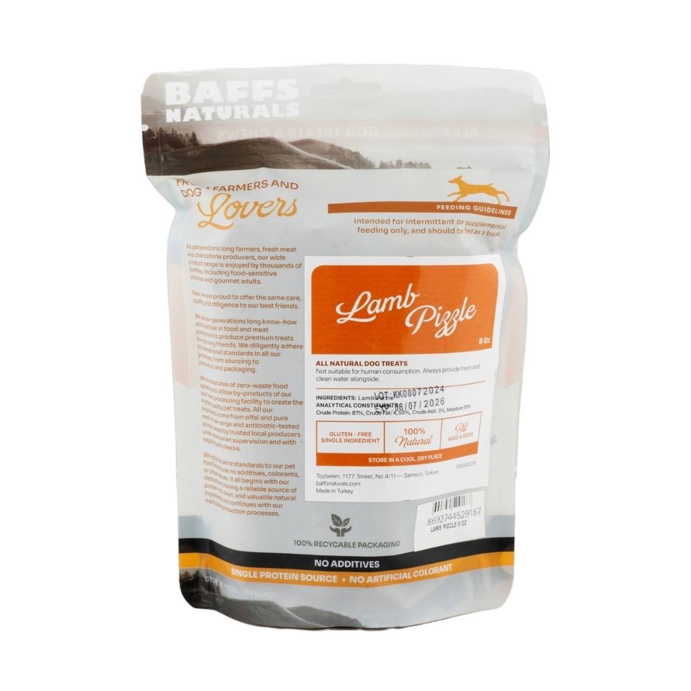 BAFFS NATURALS Braided Lamb Pizzle Chews – Long-Lasting, All-Natural Dog Treats (8oz Bag)
