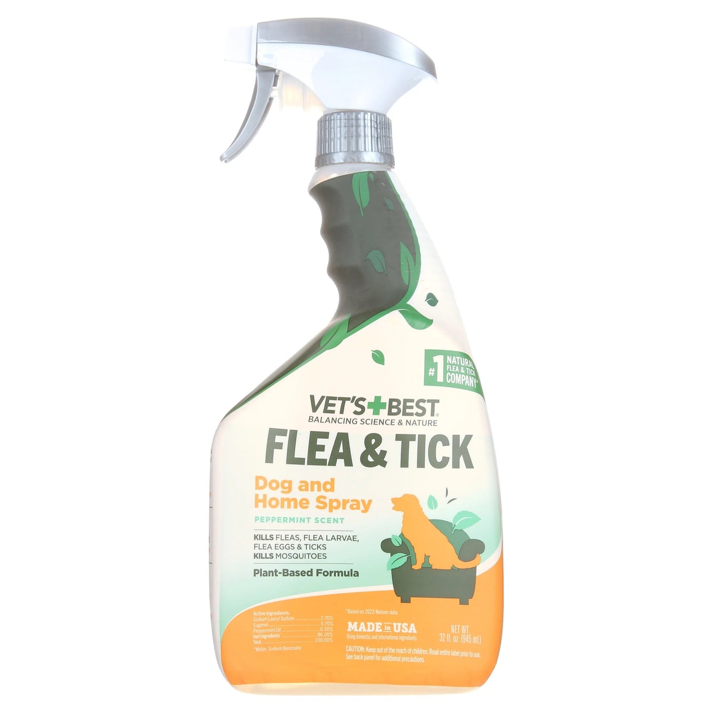 Spray casero Vet's Best contra pulgas y garrapatas para perros - Aroma refrescante a menta - 944 ml de potente protección