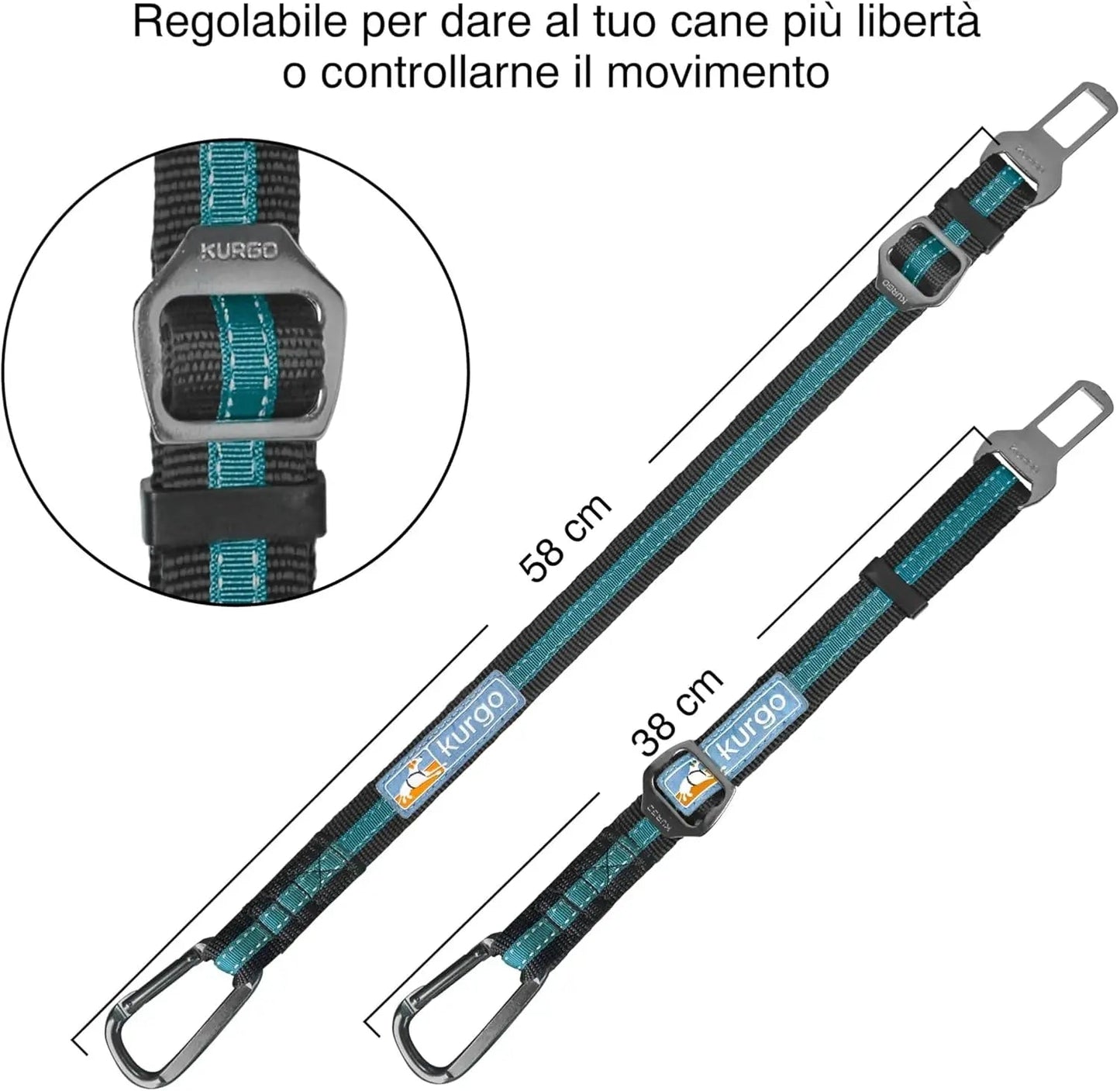 Sujeción directa al cinturón de seguridad - Clip fácil de usar para arnés de coche para perros - Correa ajustable - Ajuste universal para la mayoría de los vehículos - Herrajes de acero - Sujeción para asiento trasero - Azul costero