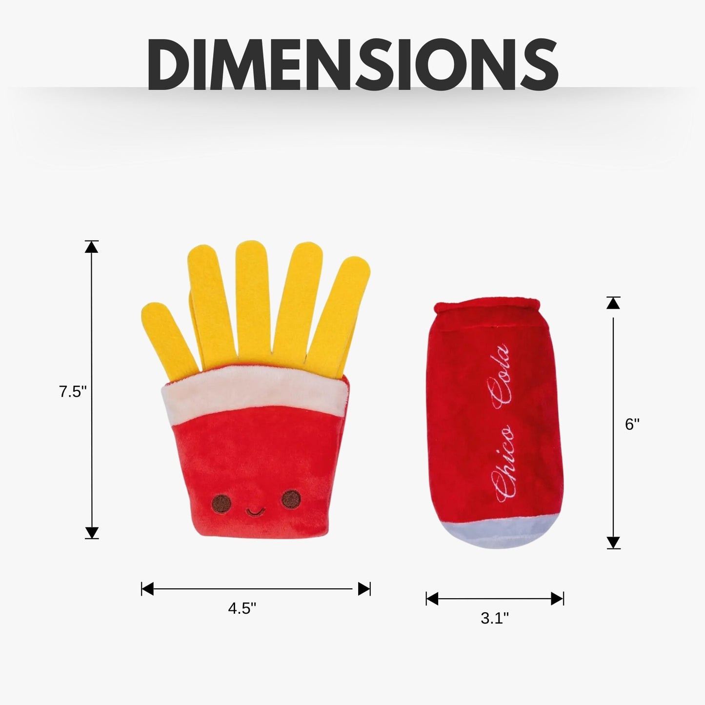 Set de regalo de peluche para perro con cola y papas fritas: con chirriador y papel arrugado para un juego divertido
