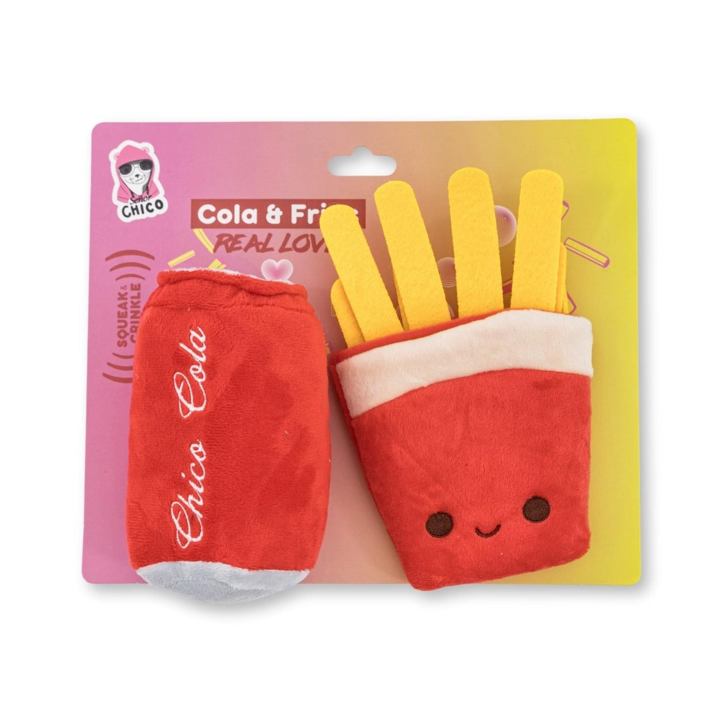 Set de regalo de peluche para perro con cola y papas fritas: con chirriador y papel arrugado para un juego divertido