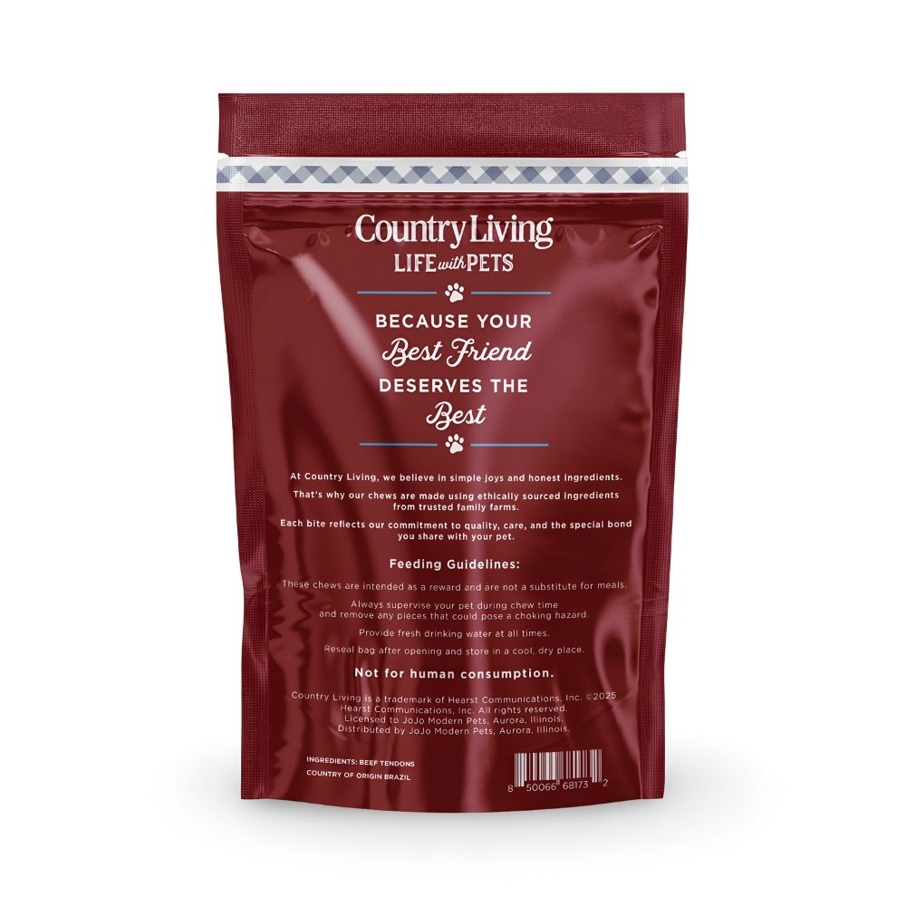 Friandises à mâcher pour chiens Country Living, tendons de dos de bœuf (10-18 cm) – Sachet de 5 – 100 % naturelles, longue durée, riches en protéines – Ingrédient unique, sans céréales