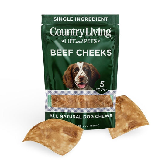 Friandises pour chiens Country Living 4” x 4” à base de joues de bœuf – Saveur poulet – Sachet de 5 – Friandises à mâcher naturelles, riches en protéines et à longue durée de vie