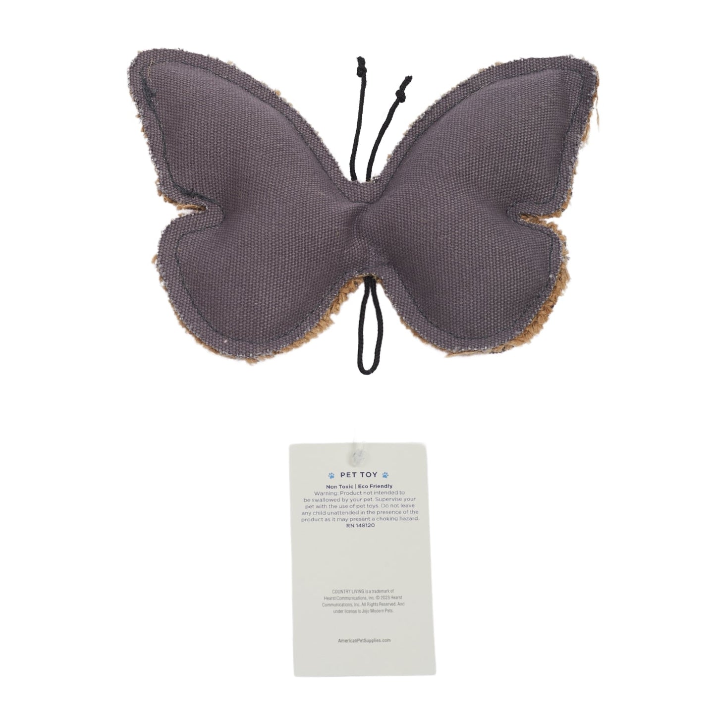 Juguete masticable para perros Country Living de lona y yute con forma de mariposa: duradero, seguro y no tóxico.