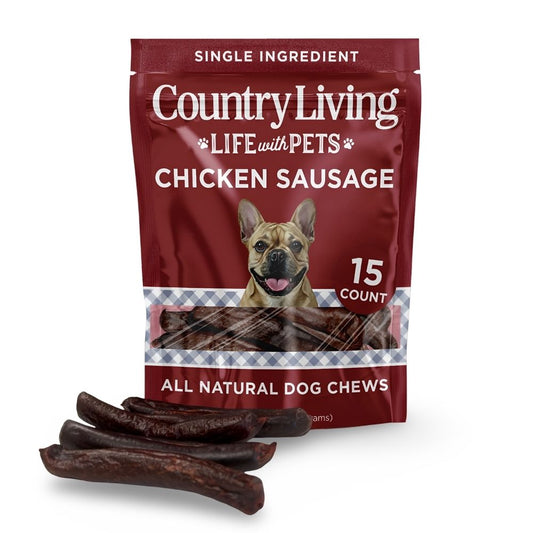 Friandises pour chiens Country Living, saucisses de poulet au bœuf, 10-12,5 cm – Sachet de 15 unités – Moelleuses et tendres, riches en protéines, pour l'entraînement et la récompense – Sans céréales, sans arômes ni conservateurs artificiels