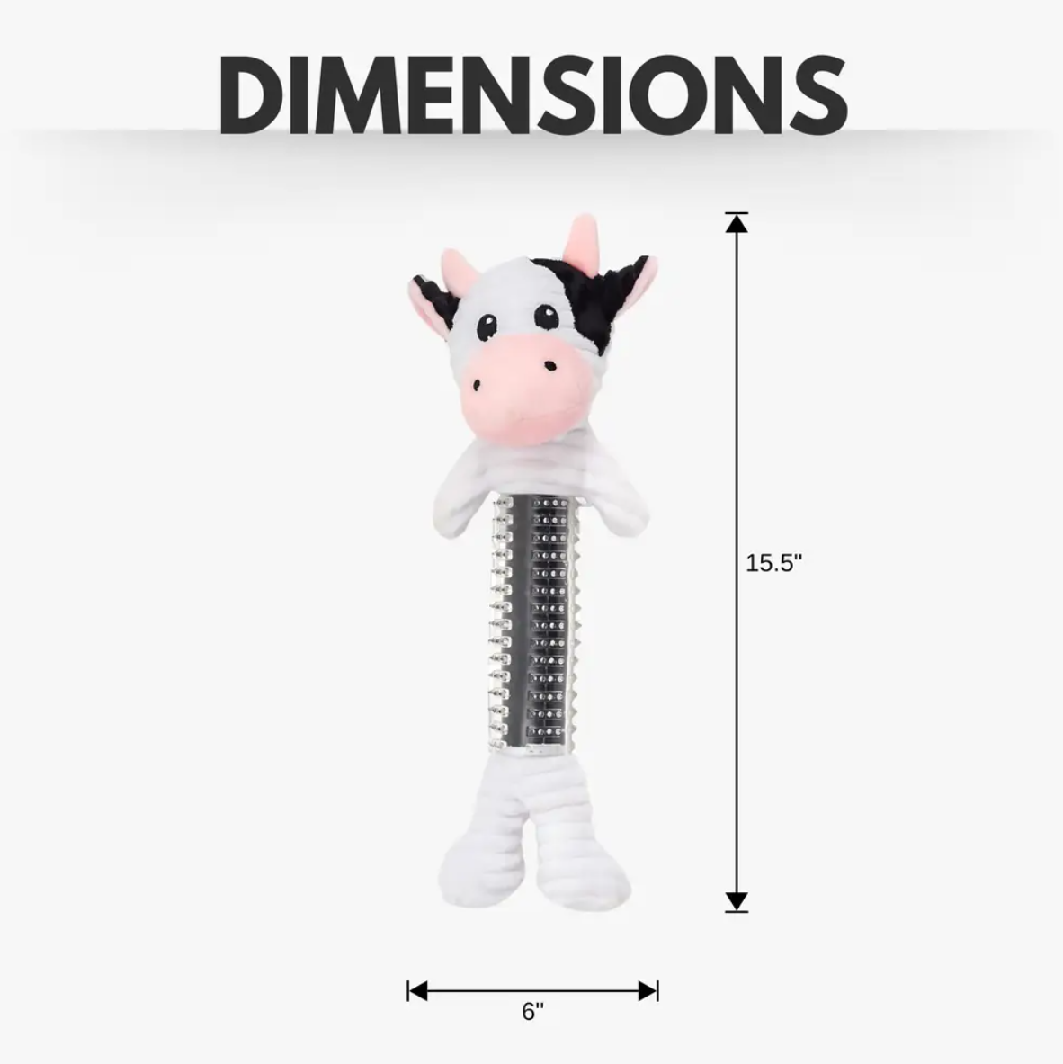 Peluche de vaca blanca y negra de caucho termoplástico para perro de Country Living, con chirriador y papel arrugado