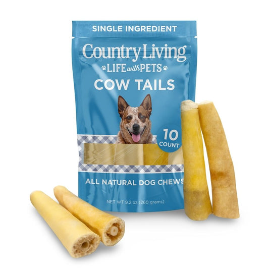 Friandises à mâcher pour chiens Country Living en forme de queue de vache (12,5 à 17,5 cm) – Sachet de 10 – Friandises au bœuf naturelles, à ingrédient unique et longue durée – Riches en protéines, sans céréales – Favorisent la santé dentaire