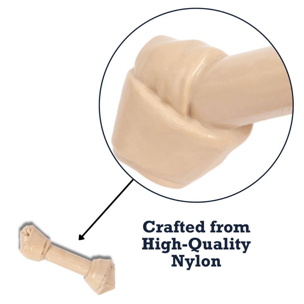 Juguete masticable para perros Country Living con hueso de nailon, duradero y con forma de cuero crudo.