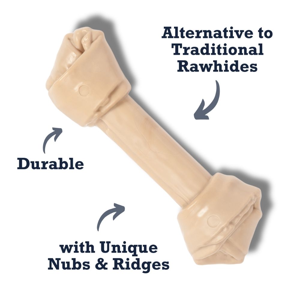 Juguete masticable para perros Country Living con hueso de nailon, duradero y con forma de cuero crudo.