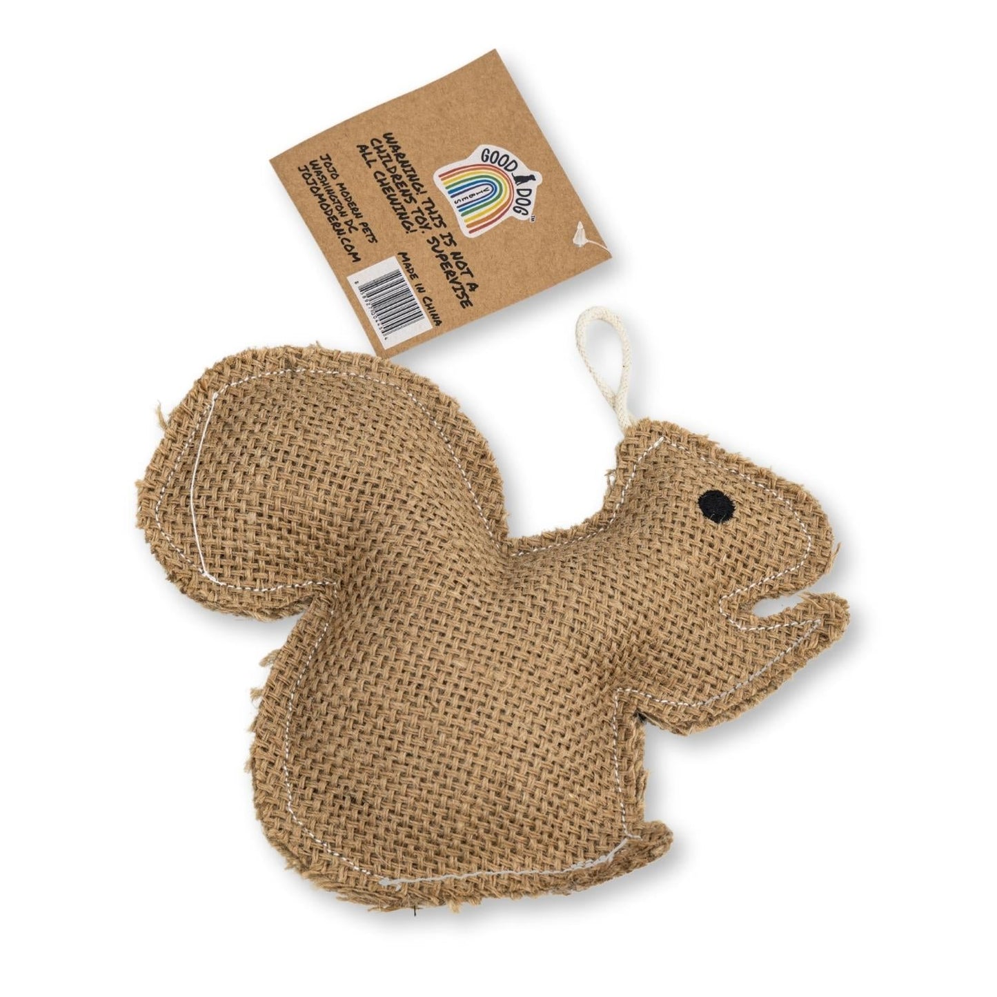 Juguete masticable rústico de yute con forma de ardilla para perros: no tóxico, seguro, suave y delicado.