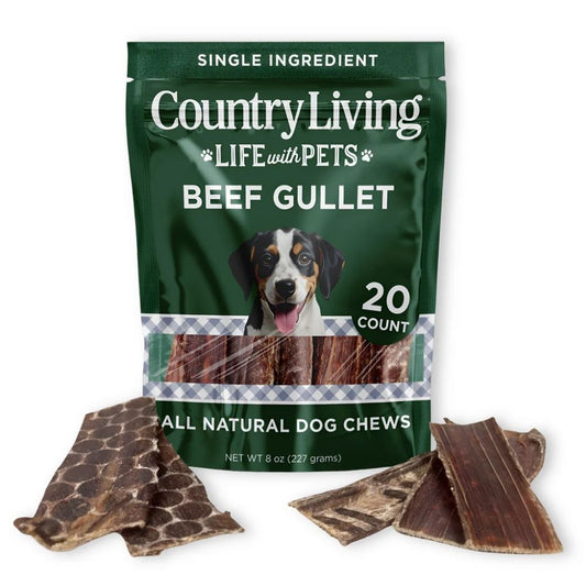 Friandises pour chiens Country Living 6” Gullet Flats – Sachet de 20 – Œsophage de bœuf à mâcher entièrement naturel – Riche en protéines, facile à digérer, friandises pour chiens à ingrédient unique – Sans céréales et longue durée