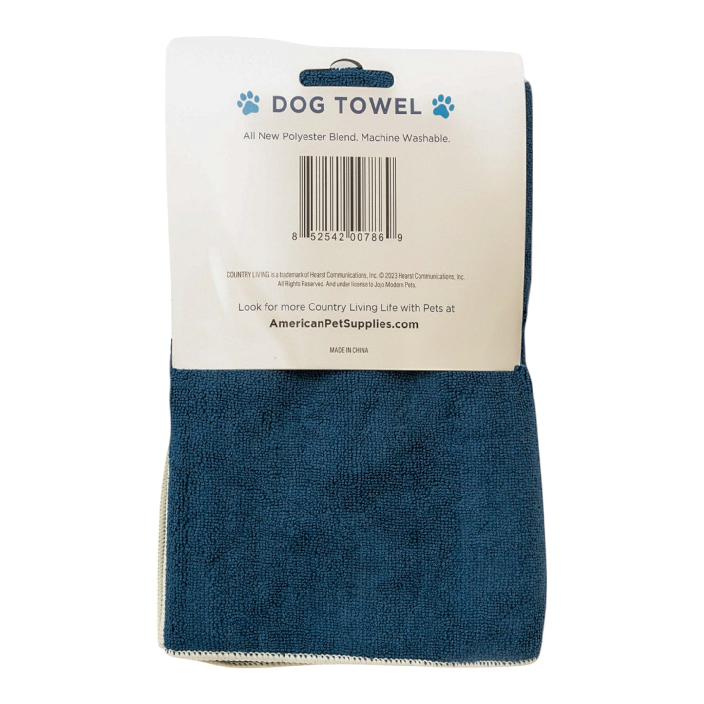 Serviette de bain pour chien Country Living, grande taille, en microfibre bleu marine avec empreinte de patte brodée