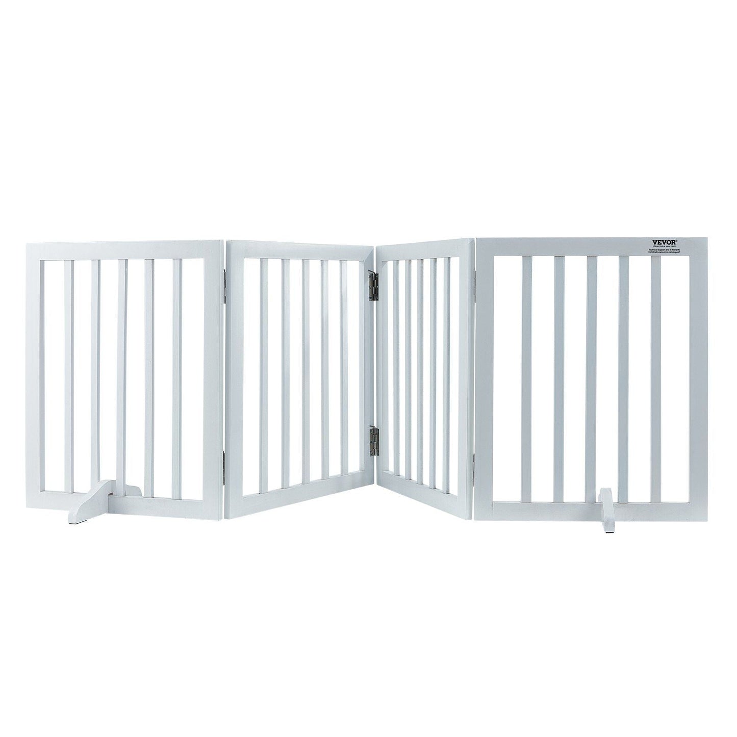 Free Standing Dog Gate, 24" H x 80.3" W Freestanding Pet Gate, 4 Panels Foldable Dog Gate for Wide and Narrow Passageways, Expandable Dog Barrier with Silent Foot Support for Indoor, White