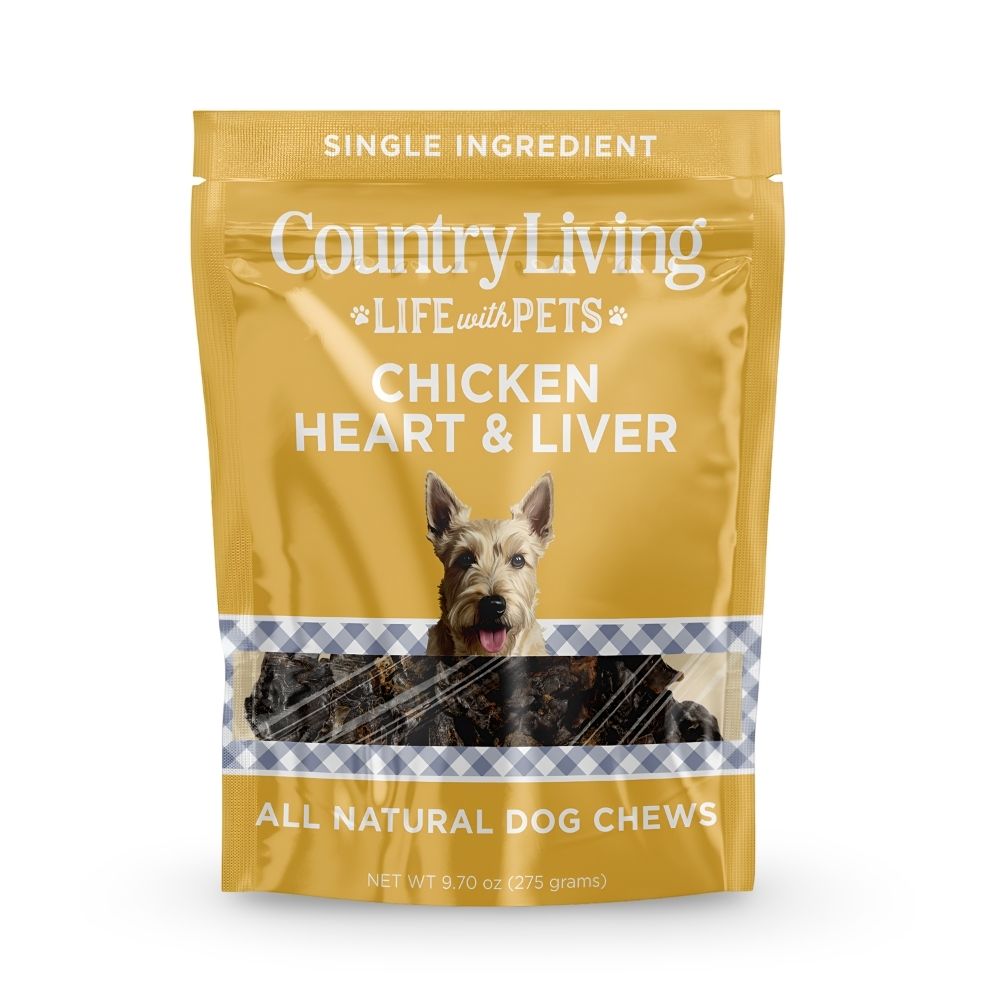 Cœurs et foies de poulet déshydratés pour chiens Country Living – Sachet de 255 g – 100 % naturels, riches en protéines, ingrédient unique – Sans céréales, friandises saines pour l'entraînement et la récompense – Sans conservateurs ni additifs