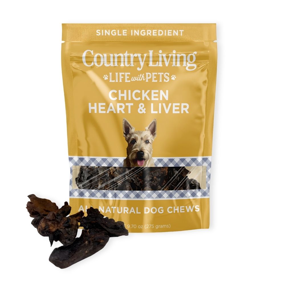 Cœurs et foies de poulet déshydratés pour chiens Country Living – Sachet de 255 g – 100 % naturels, riches en protéines, ingrédient unique – Sans céréales, friandises saines pour l'entraînement et la récompense – Sans conservateurs ni additifs