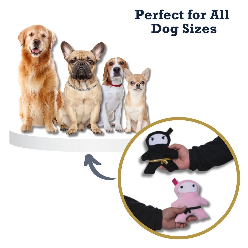 Coffret cadeau de peluches pour chien Ninja Love rose et noir – avec couineur et papier froissé pour des heures de jeu amusantes