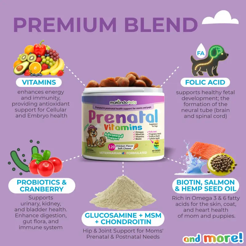 Vitaminas prenatales para perros - 120 comprimidos masticables blandos