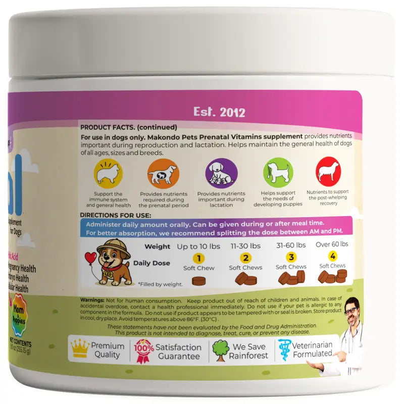 Vitaminas prenatales para perros - 120 comprimidos masticables blandos