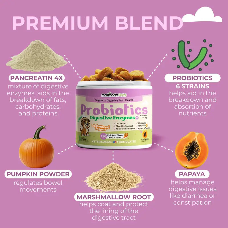 Enzimas digestivas probióticas para perros - 120 comprimidos masticables blandos