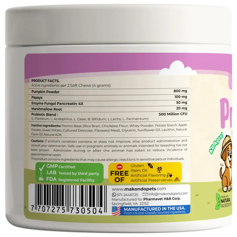 Enzimas digestivas probióticas para perros - 120 comprimidos masticables blandos