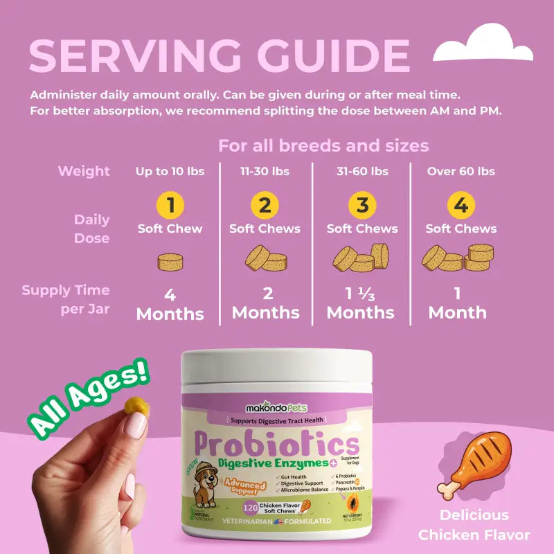 Enzimas digestivas probióticas para perros - 120 comprimidos masticables blandos
