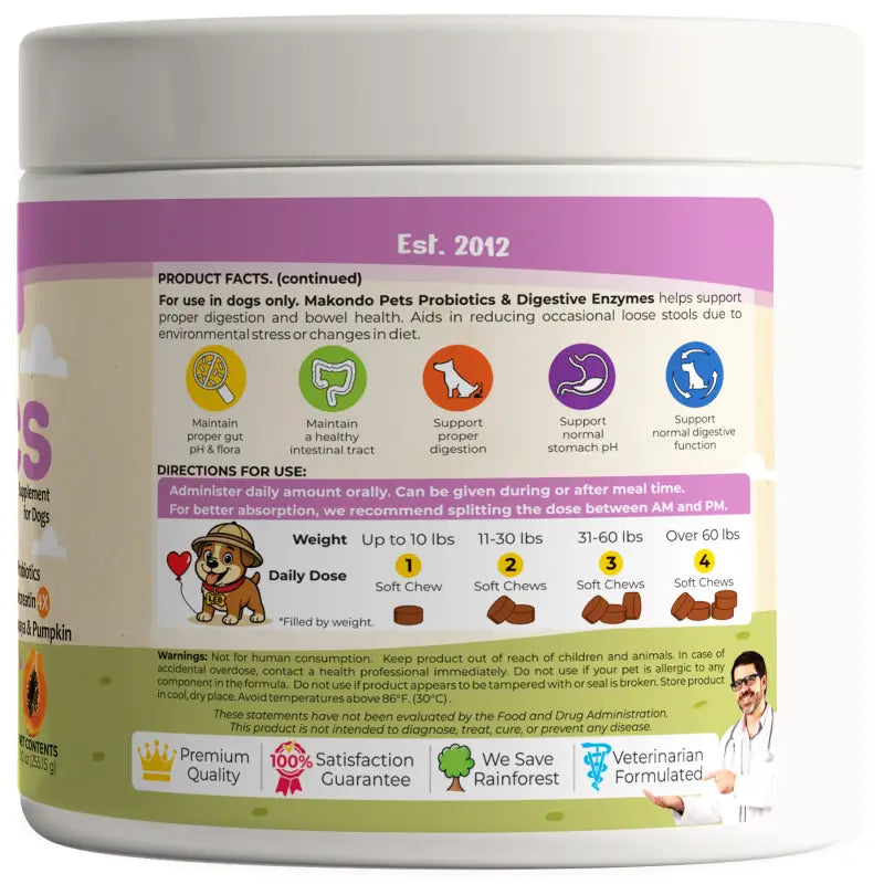 Enzimas digestivas probióticas para perros - 120 comprimidos masticables blandos