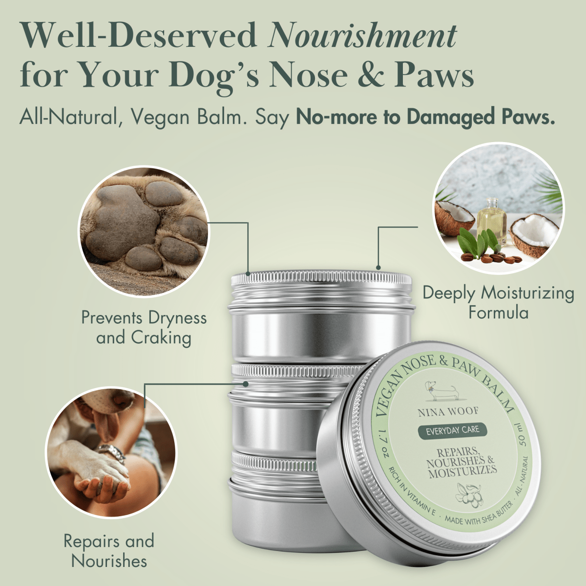 Baume végétalien pour le nez et les pattes des chiens
