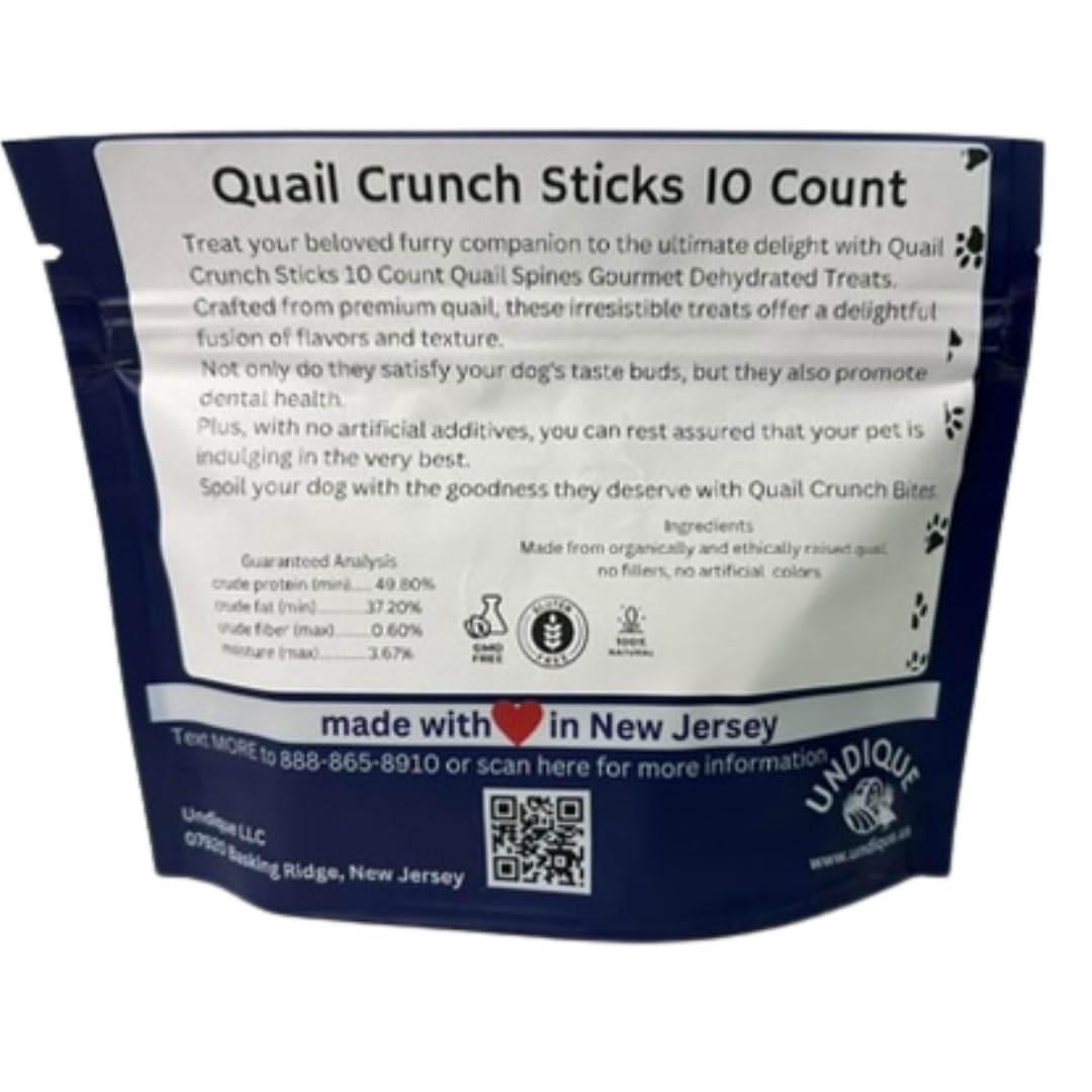 Bâtonnets croustillants à la caille pour chiens, 10 unités. Friandises déshydratées gourmandes et saines pour l'entraînement des chiens, saveurs premium favorisant une bonne hygiène dentaire, sans additifs artificiels pour des animaux heureux.