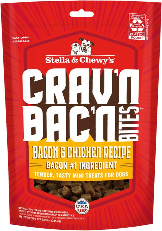 Friandises d'entraînement pour chiens - Crav'N Bac'N Bouchées moelleuses au bacon et au poulet - Qualité supérieure, fabriquées aux États-Unis - Récompenses faibles en calories - 232 g