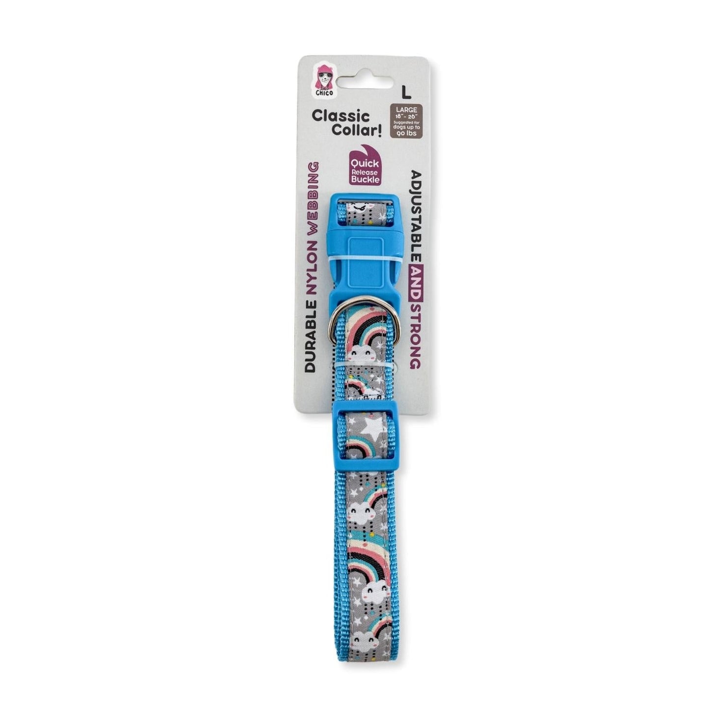 Collier pour chien en nylon avec broderie arc-en-ciel, ajustement sûr et réglable, confortable à porter