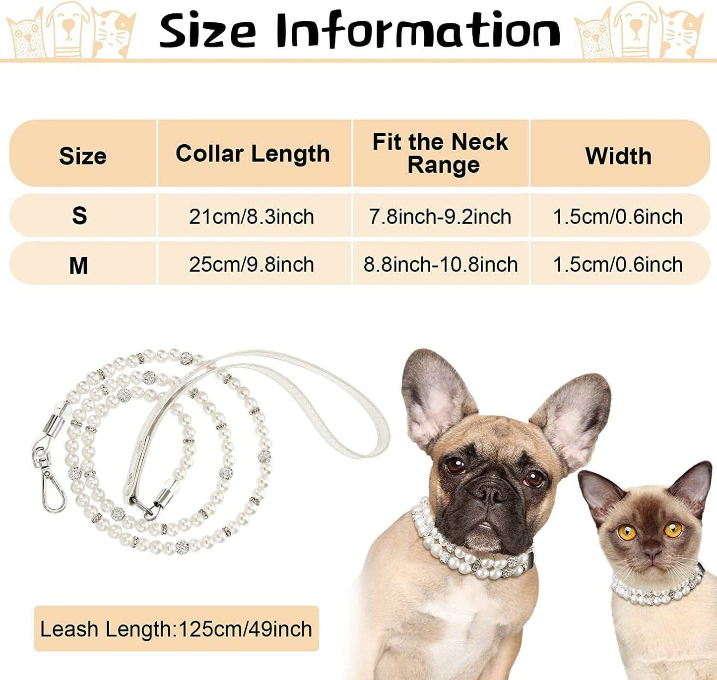 Ensemble collier et laisse en perles pour chiens (2 pièces)
