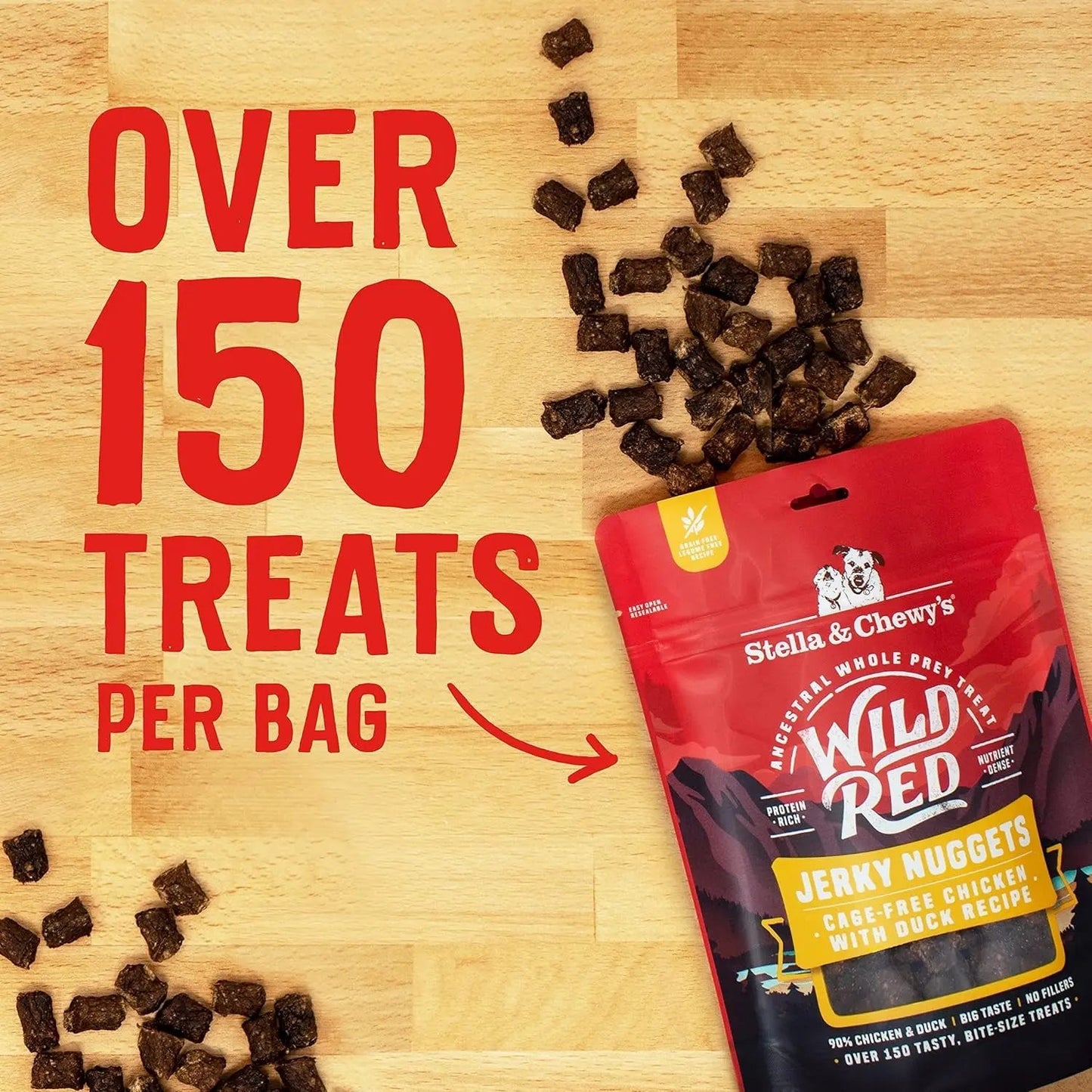 Croquettes de viande séchée Wild Red - Friandises pour chiens au poulet et au canard riches en protéines (90 %) - Sans céréales - Récompenses d'entraînement pour toutes les races - Fabriquées aux États-Unis - Sachet de 170 g