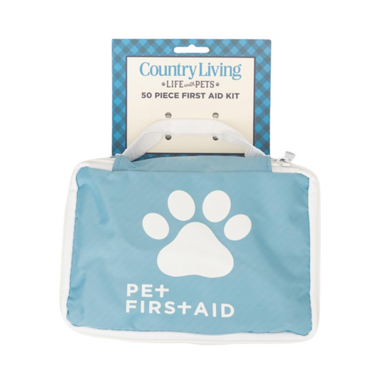 Kit de primeros auxilios para mascotas de Country Living, de 50 piezas, para emergencias, seguridad, aventuras y cuidado en movimiento.