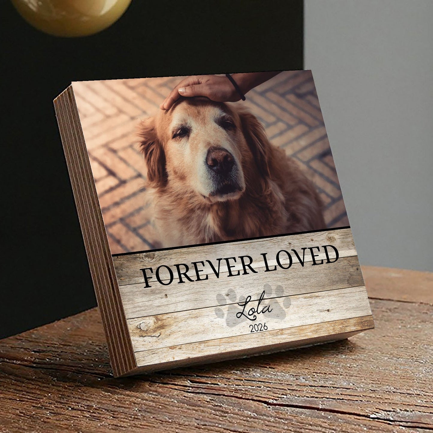 Custom Dog Memorial Photo Block with Photo, Name & Dates