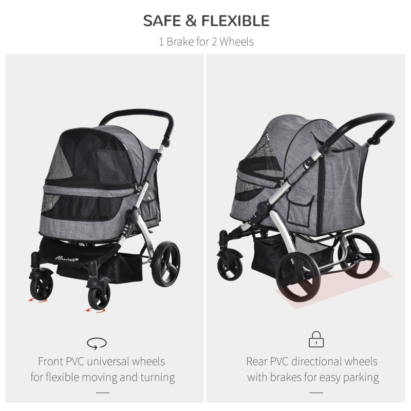 Poussette de voyage pour animaux de compagnie avec guidon réglable 