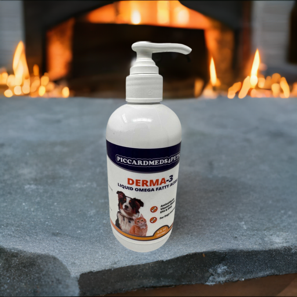 Piccardmeds4pets Derma-3 Liquid Omega-3 Supplement - 8oz Pump Bottle for Dogs & Cats + FREE Bandana!