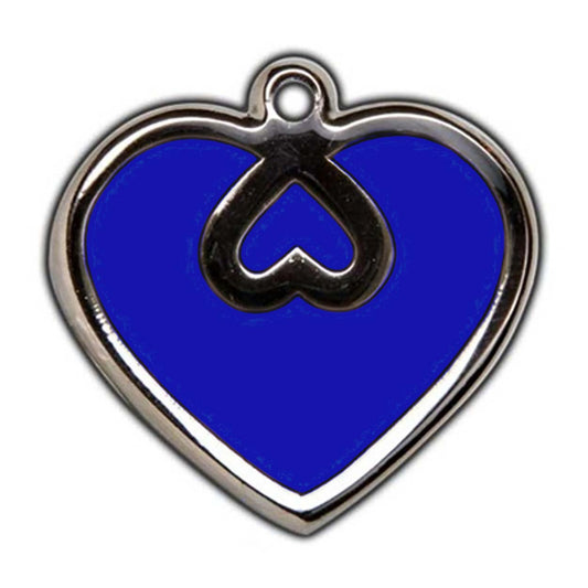 Médaille d'identification pour chien en forme de cœur bleu royal - Gravure