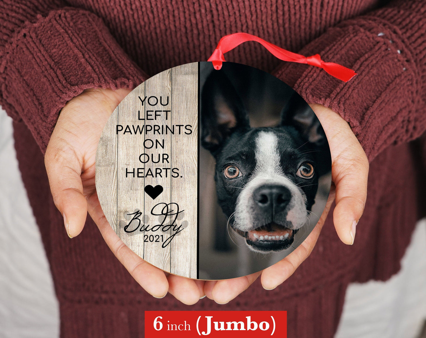 Adorno navideño personalizado con foto para mascotas - Adorno navideño con foto de 10 o 15 cm (grande) - Adorno navideño personalizado - Foto conmemorativa para perro