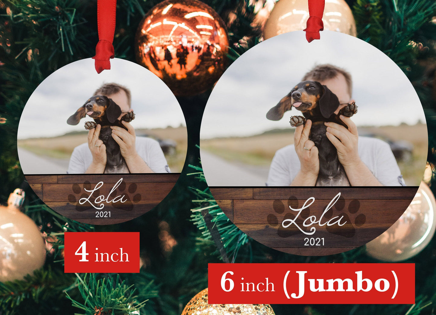 Personalized Pet Sympathy Gift - Christmas Photo Ornament - 4" or 6 (JUMBO)" - Personalized Christmas Ornament - Dog Memorial Photo