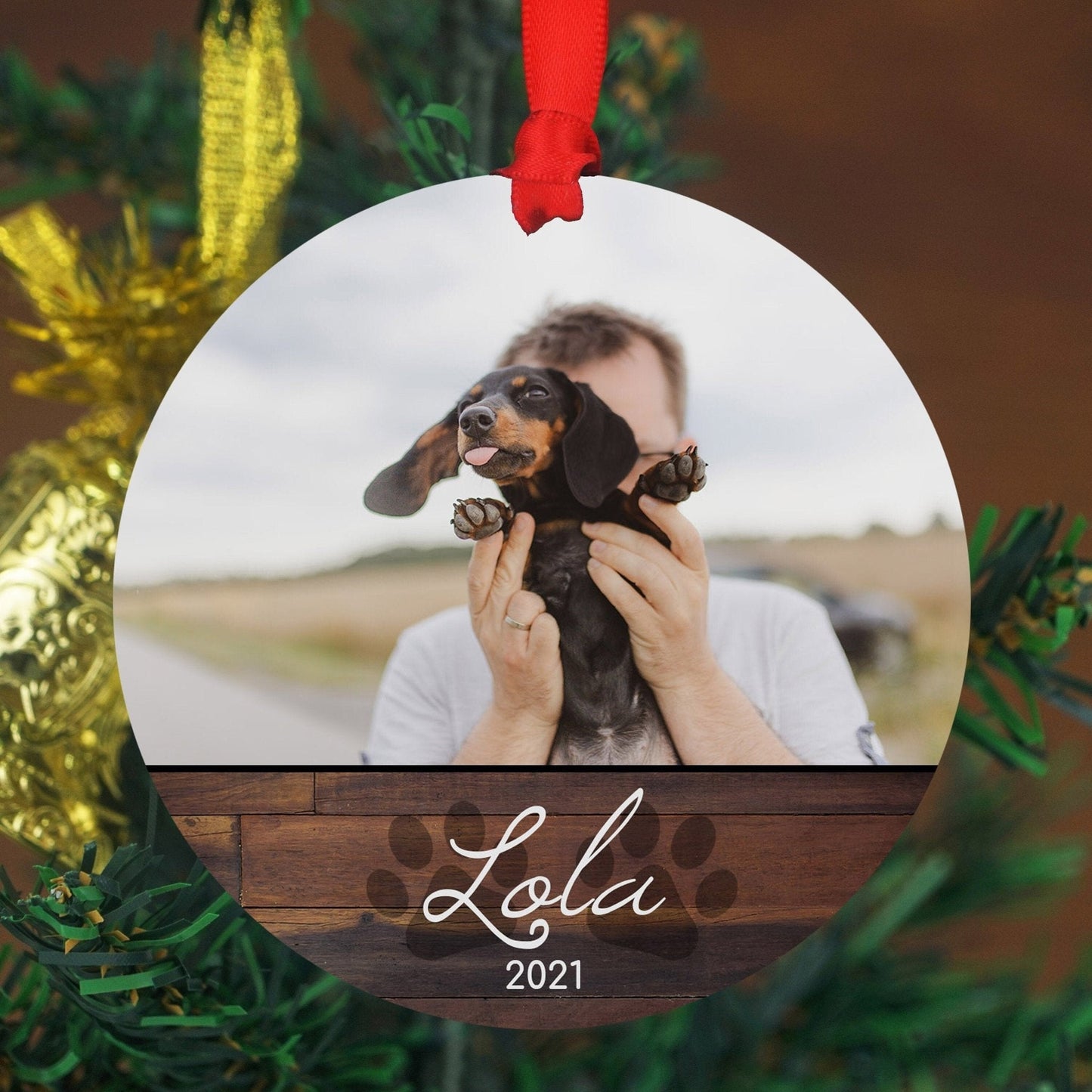 Adorno navideño personalizado con foto para mascotas - Adorno navideño con foto de 10 o 15 cm (grande) - Adorno navideño personalizado - Foto conmemorativa para perro