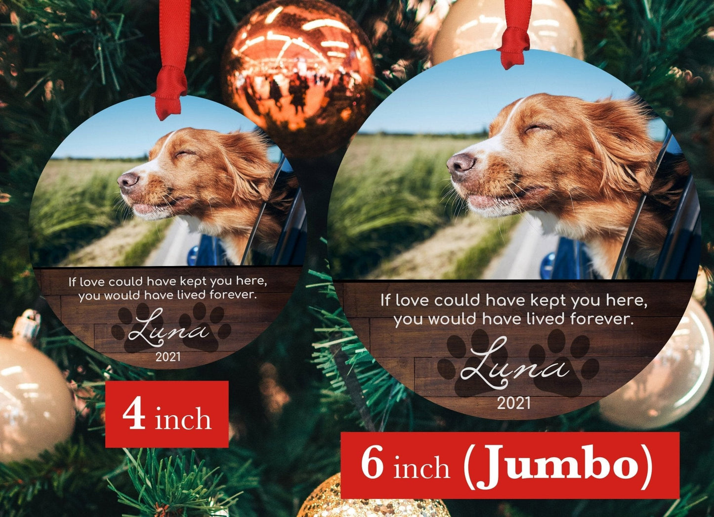Adorno navideño personalizado con foto para mascotas - Adorno navideño con foto de 10 o 15 cm (grande) - Adorno navideño personalizado - Foto conmemorativa para perro