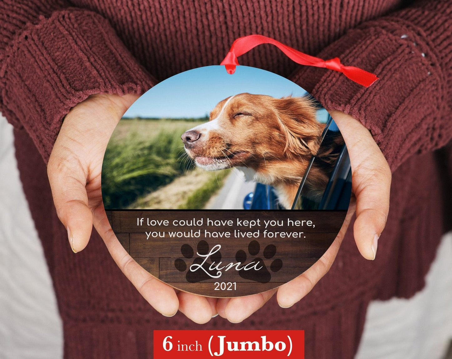 Adorno navideño personalizado con foto para mascotas - Adorno navideño con foto de 10 o 15 cm (grande) - Adorno navideño personalizado - Foto conmemorativa para perro